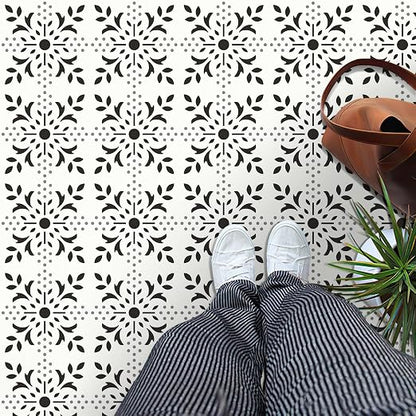MORCART Peel and Stick Floor Tile, 7.87"x 7.87" Vinyl Flooring Waterproof DIY Flooring for Bathroom, Kitchen, Fireplace, Stairs, Bedrooms, Wall, Pantry Room - 20 Pcs Black White Gray