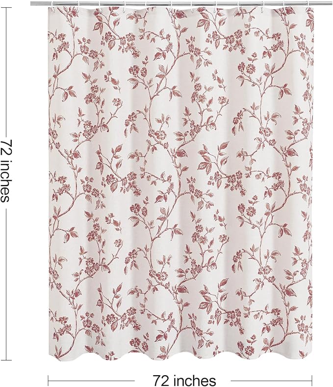 MitoVilla Pink Boho Shower Curtain Set, Cotton Floral Cottagecore Spring Shower Curtains for Bathroom, Modern Farmhouse Country Plant Leaves Bathroom Décor, 72" W x 72" L