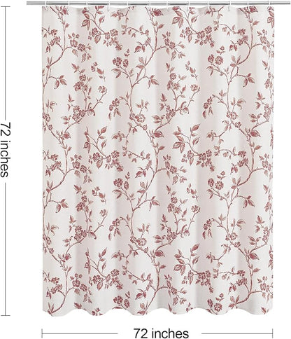 MitoVilla Pink Boho Shower Curtain Set, Cotton Floral Cottagecore Spring Shower Curtains for Bathroom, Modern Farmhouse Country Plant Leaves Bathroom Décor, 72" W x 72" L