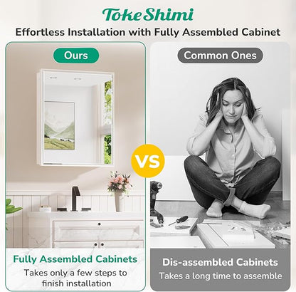 TokeShimi 20 x 26 Recessed Medicine Cabinet with Mirror Surface Mounted, Metal Beveled Mirror with Storage for Bathroom Vanity, Aluminum Alloy White Medicine Cabinet Mirrored
