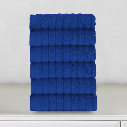 Elegant Comfort 100% Turkish Cotton Corduroy Ribbed Luxury Washcloths 6 Pack Soft 13 x 13 Inch - Higly Absorbent, Durable, Quick Dry, Spa Premium Hotel Quality for Bathroom or Travel, Royal Blue