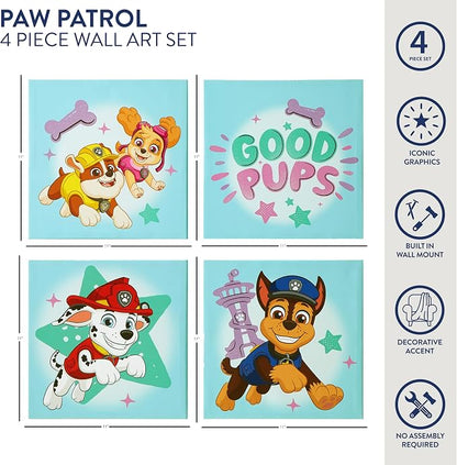 Nickelodeon Paw Patrol 4 Pack Square Canvas Wall Art Set, 11''x11'' each