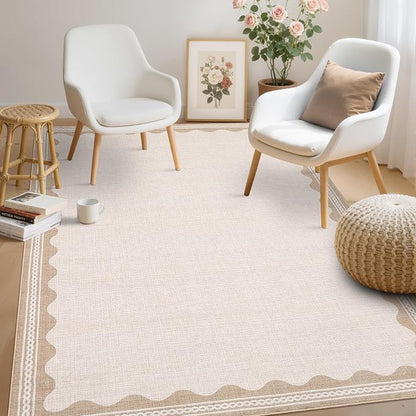 Garvee Entryway Rug 3x5 Washable Bordered Modern Rug Low Pile Beige | Stain-Resistant Foldable Ultra Soft Non Slip Lightweight Rugs Indoor Non-Shedding Mat for Kitchen Bedroom Nursery Entrance