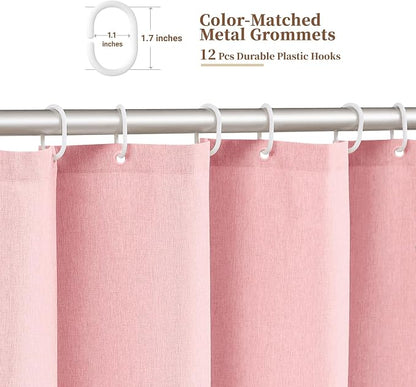 BTTN Extra Long Boho Scalloped Linen Textured Shower Curtain, 72x96, Pink | Extra Tall Size, 230GSM Waterproof Polyester, Heavy Duty Fabric, 12 Plastic Hooks, Elegant Farmhouse Style, Machine Washable