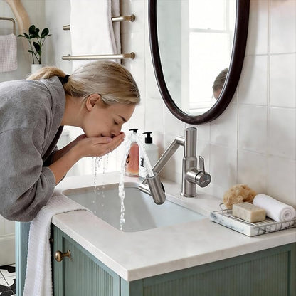 Lefton Rotatable Bathroom Faucet with Temperature Display in Fahrenheit (Batteries-Free), 3 Water Modes, Brushed Nickel, BF2204-0