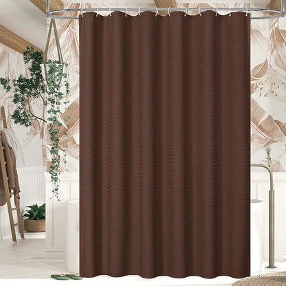 MitoVilla Brown Waffle Fabric Shower Curtain, Modern Waffle Weave Textured Shower Curtains for Luxury Rustic Bathroom Decor, Heavy Vintage Bathroom Shower Curtain, 72 x 72