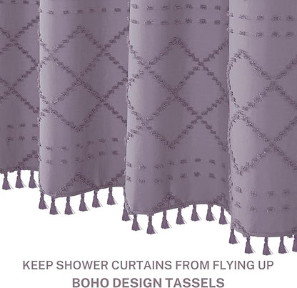 Extra Long Boho Shower Curtain with Tassels 72 x 90, Purple