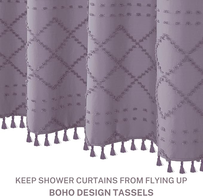 Siiluminisoy Extra Long Purple Boho Shower Curtain Woven Fabric Cute 84 Inch Shower Curtain, 72 x 84 Tufted Chevron Textured Striped Modern Farmhouse Minimalist Cloth Shower Curtain for Bathroom