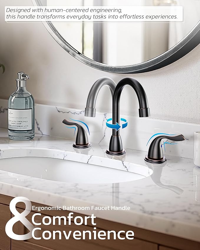 ARCORA Bathroom Sink Faucet 3 Hole, Oil Rubbed Bronze Bathroom Faucet, 8 Inch Widespread Bathroom Faucet with Pop Up Drain and cUPC Supply Lines