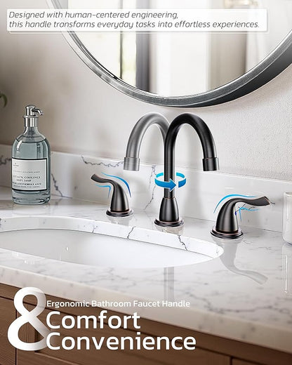 ARCORA Bathroom Sink Faucet 3 Hole, Oil Rubbed Bronze Bathroom Faucet, 8 Inch Widespread Bathroom Faucet with Pop Up Drain and cUPC Supply Lines