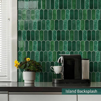10-Sheet Upgraded Thicker Peel and Stick Kitchen Backsplash Tiles | Waterproof Self-Adhesive Vinyl Wall Tile Stick on Backsplash for Kitchen,Bathroom,Fireplace and RV(Forest Green,12"×12")