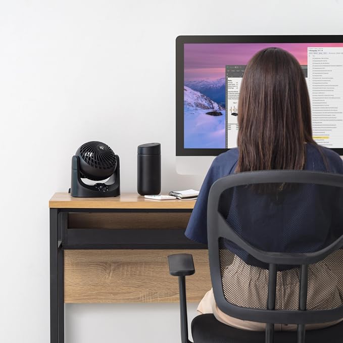 IRIS USA WOOZOO Mini Desk Fan, Dorm Bedside Office, Quiet, 112° Tilt, Black | 32ft Max Air Distance, 108ft² Coverage, 112° Adjustable Vertical Tilt, 27db