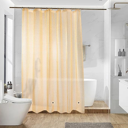 NTBAY EVA Shower Curtain Liner, 72 x 72, 6 Gauge, Semi Clear Yellow Check | Water-repellent EVA Liner with 3 Bottom Magnets, 12 Reinforced Grommets, and 12 Plastic Hooks
