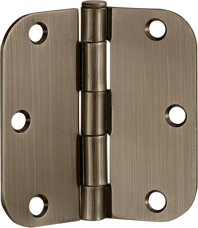 Design House Interior Door Hinges, 3.5 in. x 3.5 in., Rounded, 5/8-in. Radius, Steel, Pre-Lubricated, Door Hardware, Antique Brass, 6-Pack, 189746