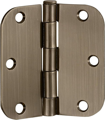 Design House Interior Door Hinges, 3.5 in. x 3.5 in., Rounded, 5/8-in. Radius, Steel, Pre-Lubricated, Door Hardware, Antique Brass, 6-Pack, 189746