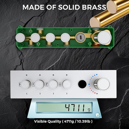 Luxury Thermostatic Digital Dual Heads Shower System Brushed Nickel Full Bdoy Shower Faucet Set with 20x14in LED Rainfall Showerhead and 6in Wall Shower, 4 Body Jets with Shut-off, Brass Handheld
