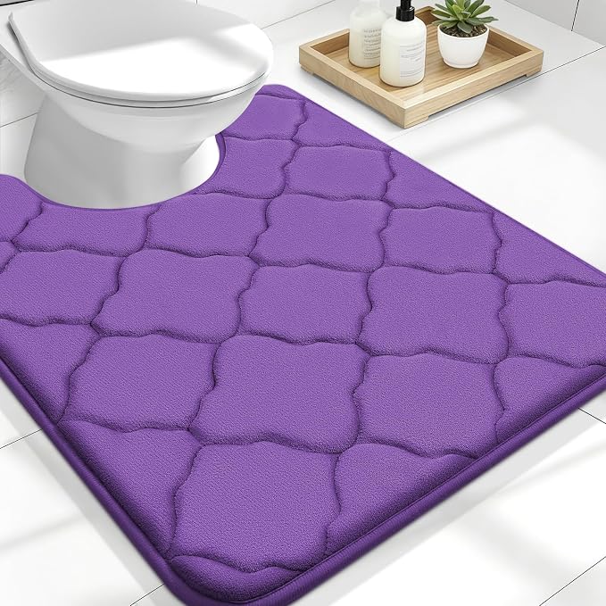 OLANLY Memory Foam Toilet Rugs U-Shaped 24x20, Ultra Soft and Absorbent Bathroom Rugs, Non-Slip, Comfortable, Machine Washable Contour Bath Mat for Toilet Base, Home Decor Accessories, Purple