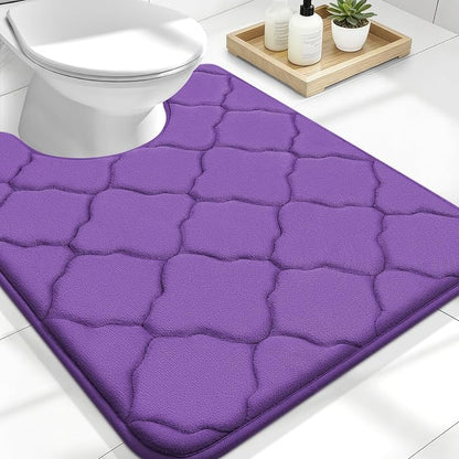OLANLY Memory Foam Toilet Rugs U-Shaped 24x20, Ultra Soft and Absorbent Bathroom Rugs, Non-Slip, Comfortable, Machine Washable Contour Bath Mat for Toilet Base, Home Decor Accessories, Purple