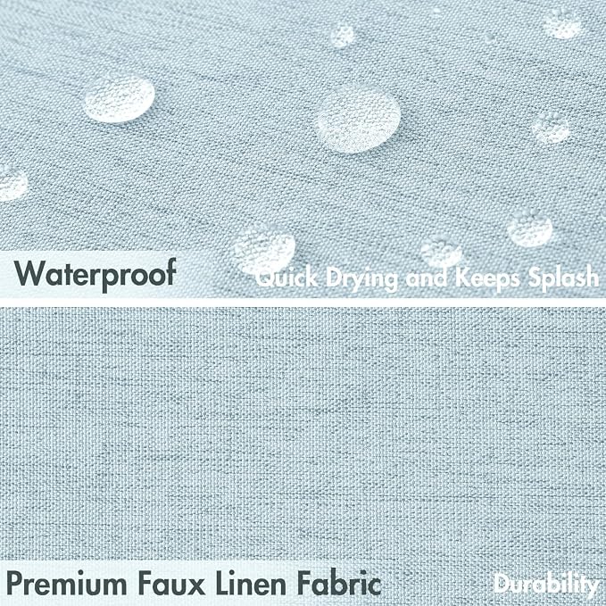 MIULEE Fog Blue Scalloped Linen Shower Curtain 72x72 Inches | Linen Textured, Waterproof, Washable, 12 Metal Hooks, Heavy Duty Cloth, Black Border, Shower Curtain for Bathroom Bathtub