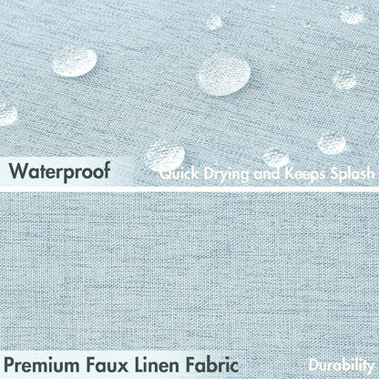 MIULEE Fog Blue Scalloped Linen Shower Curtain 72x72 Inches | Linen Textured, Waterproof, Washable, 12 Metal Hooks, Heavy Duty Cloth, Black Border, Shower Curtain for Bathroom Bathtub