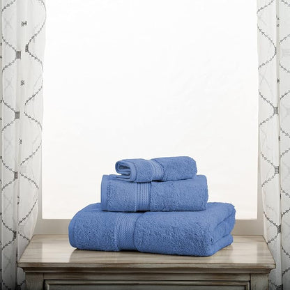 SUPERIOR Egyptian Cotton Ultra Plush & Absorbent, 3 Piece Set, Denim Blue | Quick Dry, Soft Luxury Towel Set, Bath Essentials, Guest Bath, Spa, 1 Bath, 1 Hand, 1 Face Towels, Madeline Towels