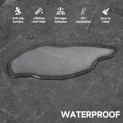 Peel and Stick Floor Tiles | Dark Gray Marble 30 Tiles | Coated Surface Tile / Indoor Areas / Anti Sctrach / Waterproof / DIY Installation / Easy to Clean 2.8m2