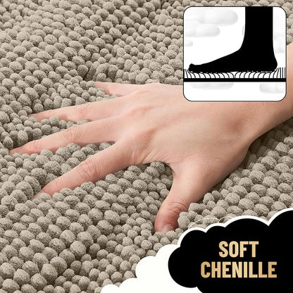 OLANLY Thick Bathroom Rugs 30x20, Chenille Striped Bath Rugs, Warm Taupe | Rubber Backing, Machine Wash, Extra Soft Absorbent Bath Mats for Bathroom Floor, Tub and Shower, Home Decor Accessories