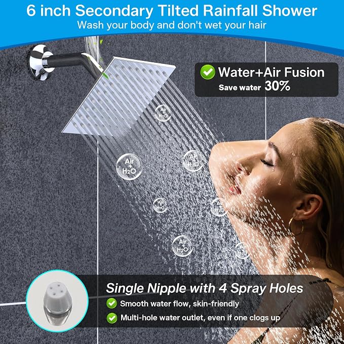 ENGA Dual Rain Shower Head System, 2 In 1 Functions Ceiling Mount 14x20inch LED Shower Head with 6 Inch Shower Head, Rainfall Waterfall Shower Faucet Set, Chrome