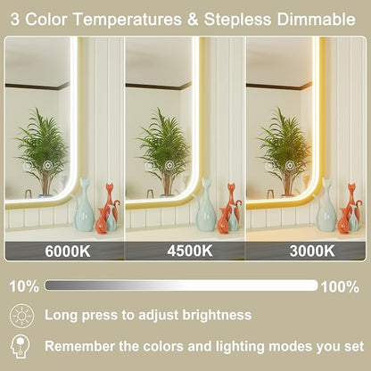 30"x30" Gold LED Bathroom Mirror with Lights,3000K/4500K/6000K | Stepless Dimmable, Anti-Fog, Memory Function, Aluminum Frame Wall Mount Lighted Vanity Mirror, ETL Listed, IP54 Waterproof