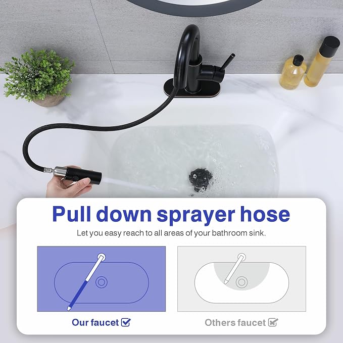 Bathroom Faucet with Sprayer, Oil Rubbed Bronze Single Hole Pop-Up Drain | Kablle Single Handle Pull Out 1 or 3 Hole Laundry Bar Basin Faucet with Deck Plate, KBL-7002ORB-CL