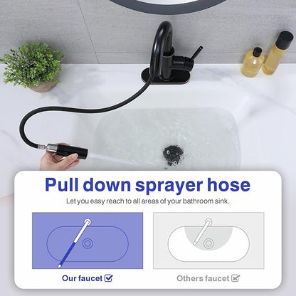 Bathroom Faucet with Sprayer, Oil Rubbed Bronze Single Hole Pop-Up Drain | Kablle Single Handle Pull Out 1 or 3 Hole Laundry Bar Basin Faucet with Deck Plate, KBL-7002ORB-CL