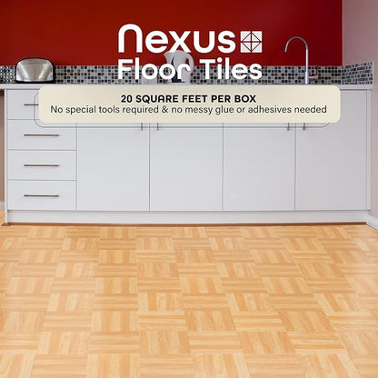 Nexus Self Adhesive 12-Inch Vinyl Floor Tiles, 20 Tiles, 12 x 12 in | Decorative Tile Format: Dimensional Tile Texture Adds Coordinated Finish Detail.