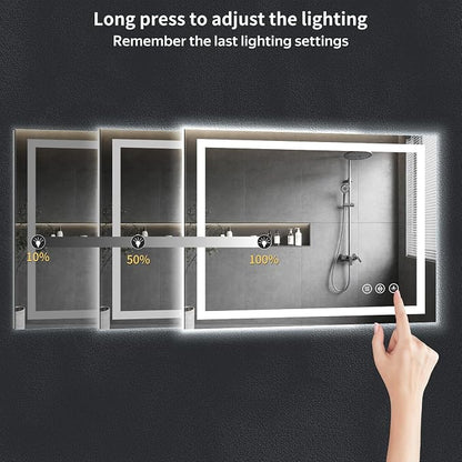 24"x50" LED Bathroom Mirror with Lights, Anti-Fog, Backlit+Frontlit | CRI 95, Stepless Dimmable, 3 Colors Lighting, Shatterproof Tempered Glass, HD Reflection, Memory, (Horizontal/Vertical)