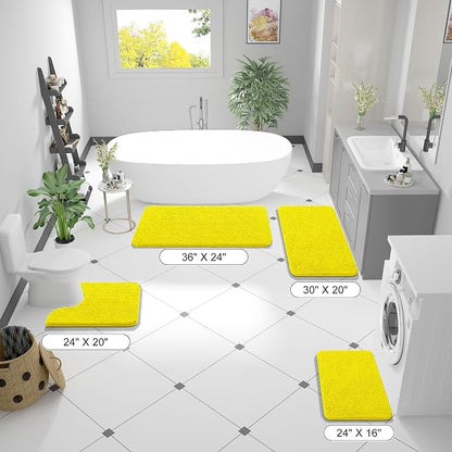 OLANLY Small Bathroom Rugs 24x16, Extra Soft Absorbent Chenille Bath Rugs | Lemon Yellow, Quick-Drying Rubber Backing, Washable Bath Mat for Bathroom Floor, Tub and Shower, Home Decor Accessories