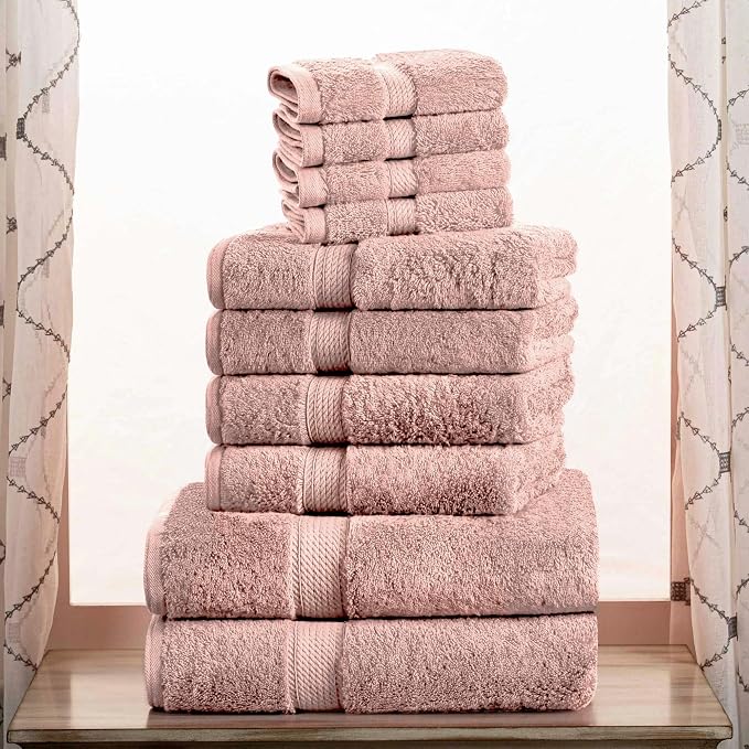 Superior Egyptian Cotton Ultra Plush & Absorbent, 10 Piece Set, Muted Mauve | Quick Dry, Soft Luxury Towel Set, Bath Essentials, Guest Bath, Spa, 2 Bath, 4 Hand, 4 Face Towels, Madeline Towels