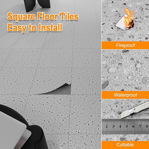 Peel and Stick Floor Tile 10-Pack 12 x 12 inch,Self-Adhesive Waterproof Vinyl Flooring Plank for Bathroom,Kitchen,Dining Room,Bedrooms,Cover 10 Sq. Ft,Modern Terrazzo