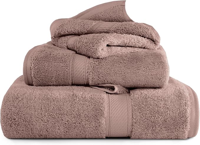 Superior Egyptian Cotton Ultra Plush & Absorbent, 3 Piece Set, Muted Mauve | Quick Dry, Soft Luxury Towel Set, Bath Essentials, Guest Bath, Spa, 1 Bath, 1 Hand, 1 Face Towels, Madeline Towels