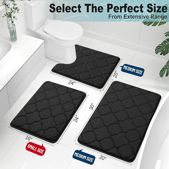 OLANLY Memory Foam Bath Mat Rug 36x24, Ultra Soft and Absorbent Bathroom Rugs, Non-Slip, Comfortable, Machine Washable Bath Carpet for Bathroom Floor, Tub, Shower and Home Decor Accessories, Black