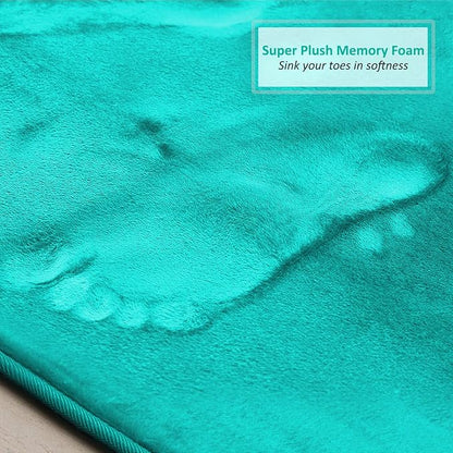 Clara Clark 2 Piece Bathroom Rugs, Velvet Memory Foam Bath Mat Set, Non-Slip Bath Rugs, Machine Wash, Dries Quickly, Ultra Soft Plush Bath Mats for Bathroom, 20 x 32 + Contour, Teal Blue