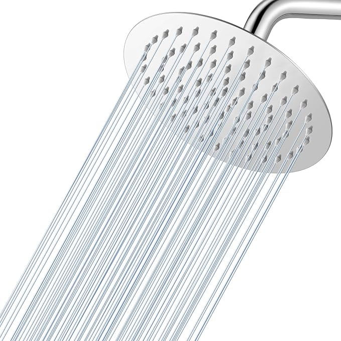 8 Inch Rain Shower Head Chrome, Round Rainfall Shower Heads with 90 Anti-Clog Silicone Nozzles, All Metal Stainless Steel Ceiling Mount