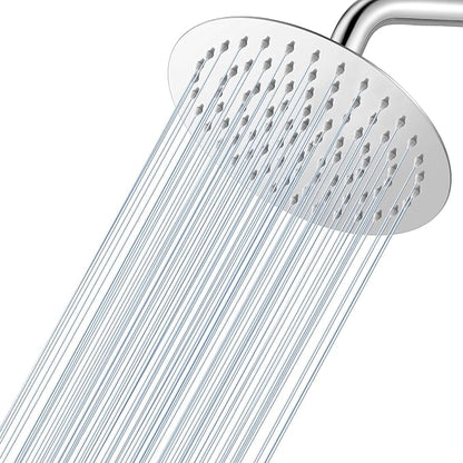 8 Inch Rain Shower Head Chrome, Round Rainfall Shower Heads with 90 Anti-Clog Silicone Nozzles, All Metal Stainless Steel Ceiling Mount