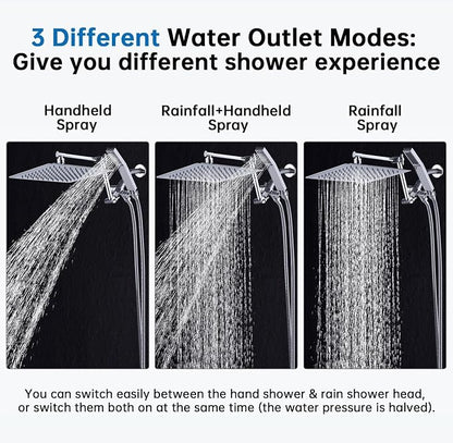 G-Promise All Metal 10 Inches Rainfall Shower Head with Handheld Combo | All Metal, Built to Last, Easy Install, Adjustable Height & Angle for All Heights, Extra Long Hose, Modern Upgrade