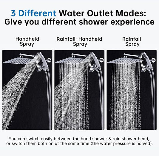 G-Promise All Metal 10 Inches Rainfall Shower Head with Handheld Combo | All Metal, Built to Last, Easy Install, Adjustable Height & Angle for All Heights, Extra Long Hose, Modern Upgrade