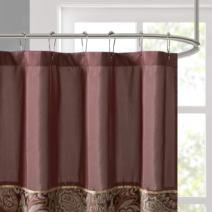 Madison Park Aubrey Shower Curtain for Bathroom, 72 x 72, Burgundy | Microfiber, Adds Privacy, Machine Washable, Striped Pattern, Jacquard, OEKO-TEX Certified