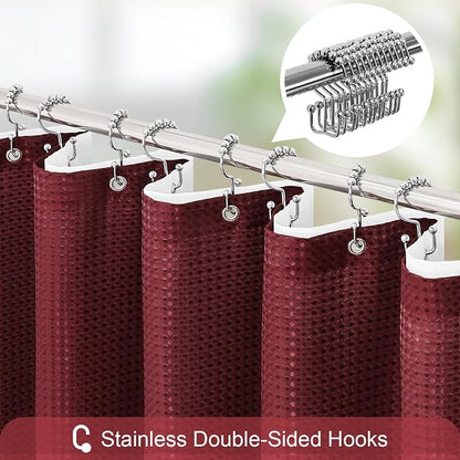 3 in 1 Burgundy Shower Curtain with PEVA Liner, 12 Hooks, 72x72 | Luxury Weighted Fabric Shower Curtain Set, 12 Stainless Steel Double-Sided Hooks, Water Repellent, Bathroom Decor