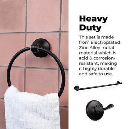 Bathroom Hardware Accessory Set Includes 24’’ Towel Bar, Toilet Paper Holder, Hand Towel bar and Robe Hook - Bathroom Towel Rack Set (5 - Piece Accessories Set, Matte Black)