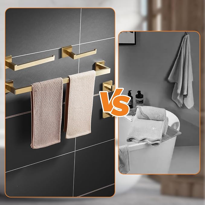 Bathroom Hardware Set 24-Inch Towel Bar,2pcs Towel Hook,Toilet Paper Holder,Hand Towel Holder Stainless Steel Brushed Gold Bathroom Accessories GTS3190BG | SUS304 Stainless Steel,finished by Brushed Gold