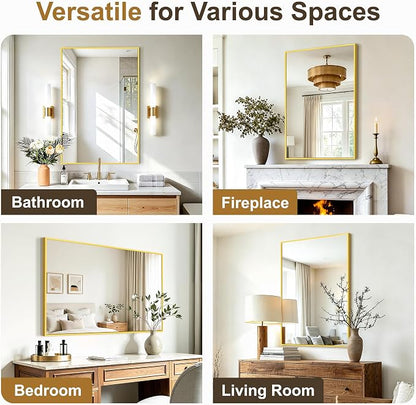 Rectangular Bathroom Mirror, 36"x24" Gold Metal Framed Vanity Mirror | HD Shatterproof Wall Mirror, Horizontal or Vertical Hanging, Easy Installation for Bathroom, Bedroom, Living Room, Entryway