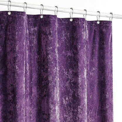 Fredsure Distressed Velvet Shower Curtain Set, 13 Pieces Purple Including 1 Piece 72"x72" Shower Curtain and 12 Pieces Silver Hooks
