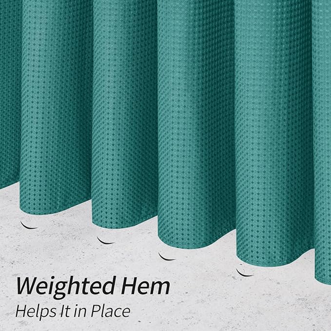MitoVilla Emerald Green Waffle Fabric Shower Curtain, Heavy Waffle Weave Textured Shower Curtains for Modern Luxury Bathroom Decor, Weighted Hotel Spa Shower Curtain, 72 x 72, Seaweed Green